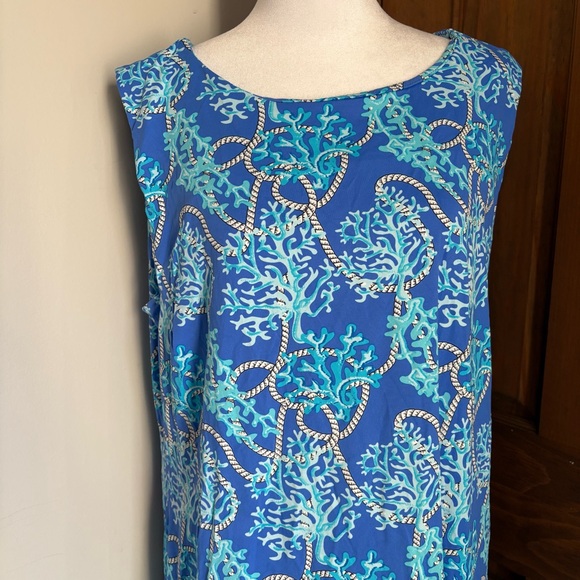 Lulu B Plus 1X Blue Summer Coral Knotical Print Sleeveless Summer Dress Beachy - Picture 2 of 8